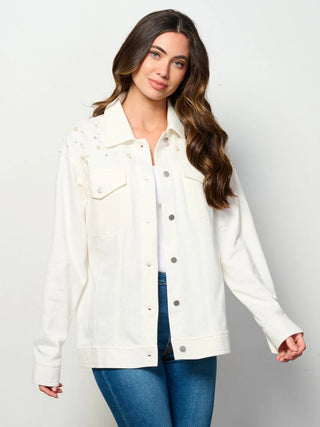 White Pearl & Diamond Studded Button Up