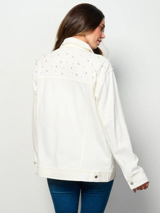 White Pearl & Diamond Studded Button Up