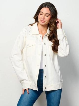 White Pearl & Diamond Studded Button Up