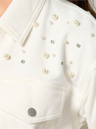 White Pearl & Diamond Studded Button Up
